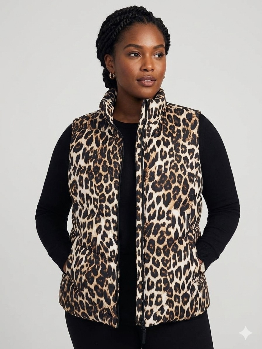 Plus Size Lands' End Leopard-Print Quilted Vest in Tan and Black